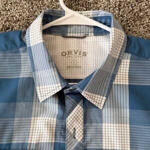Orvis Men's Blue and White Plaid Shirt EUC SZ L Classic Collection